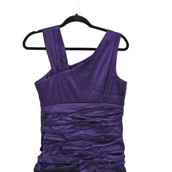 Vtg 90s J. Taylor Dress Formal Ruched Asymmetrical Bodycon Metallic Purple Sz 10 - Picture 8 of 11